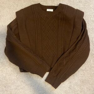 Aritzia Babaton Seek Sweater Cable Knit Rich Mocha Brown